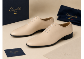 Pantofi barbati eleganti bej din piele naturala dintr-o bucata cu siret Havana GKR51TSB
